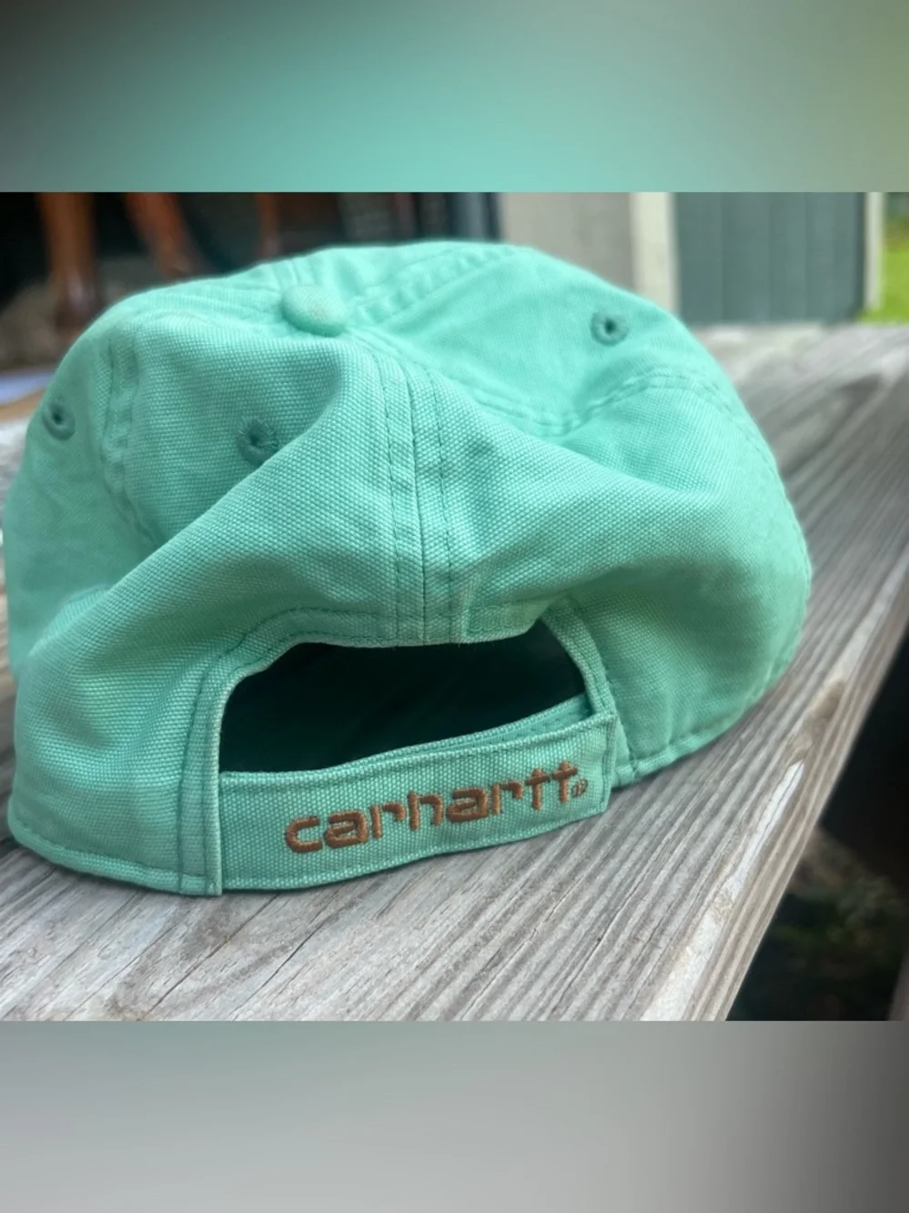 Carhartt Seafoam Green Canvas Baseball Hat Classic Brown Patch Adjustable Velcro